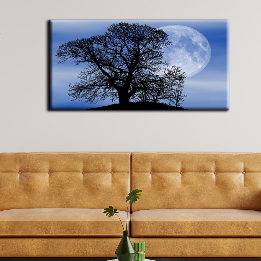 Beautiful Tree Under Moonlight Abstract Canvas Wall Painting