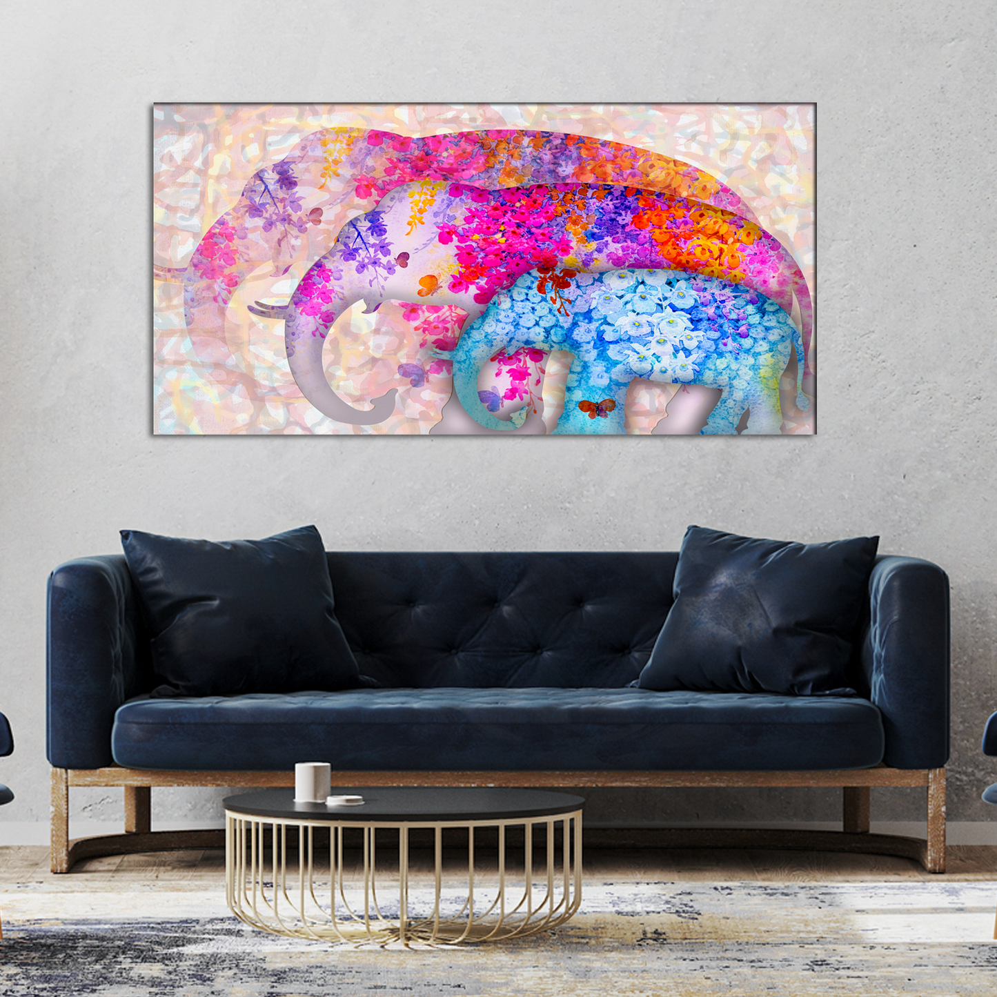 Three Abstract Art Elephants Canvas Wall Painting