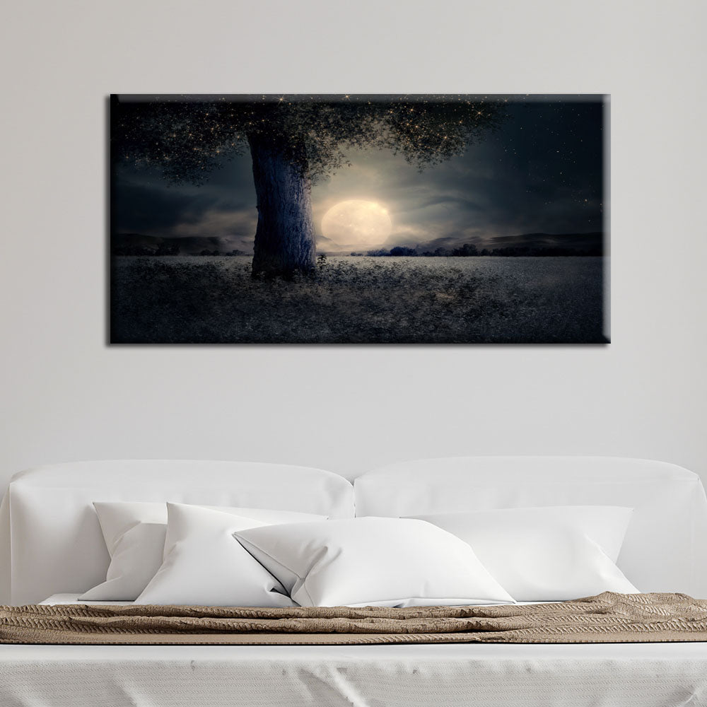 Beautiful Moon And Tree  view Abstract Canvas Wall Painting