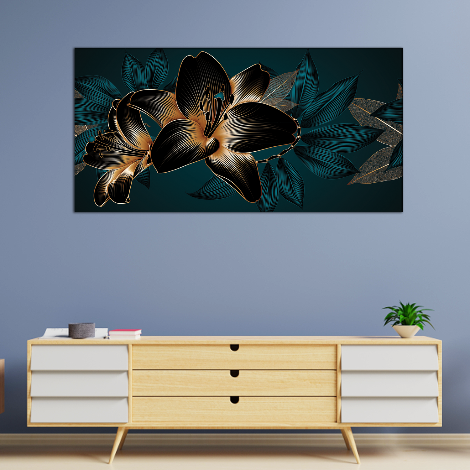 Golden lilies Flowers Canvas Print Wall Painting