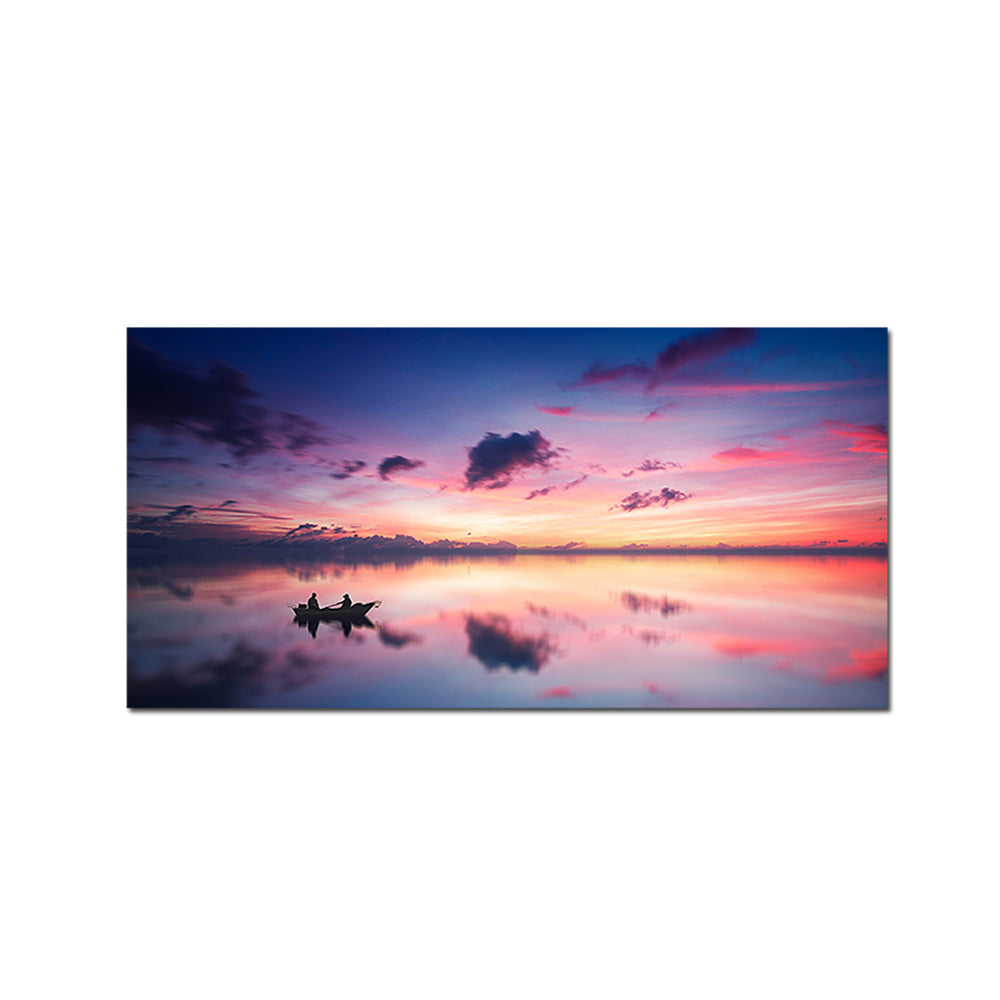 Pink Sky During Sunset Over Lake Canvas Wall Painting