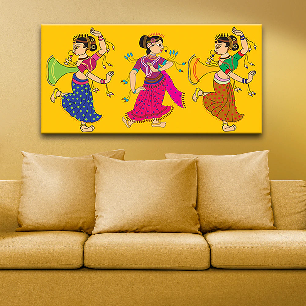 Dancing Three Lady Madhubani PaintingV
