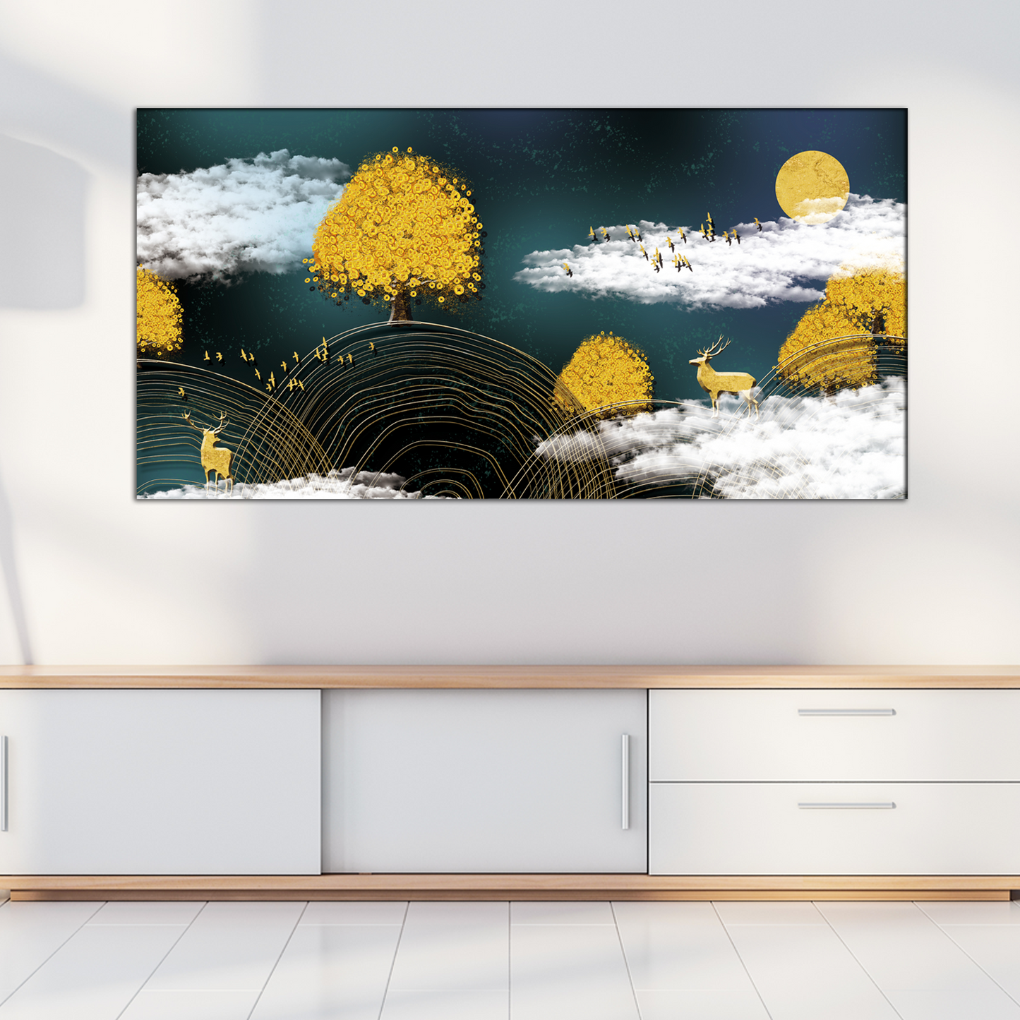 Beautiful Yellow And White Abstract Canvas Wall Painting