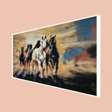 Seven Running Horses Abstract Canvas Floating Frame Wall Painting