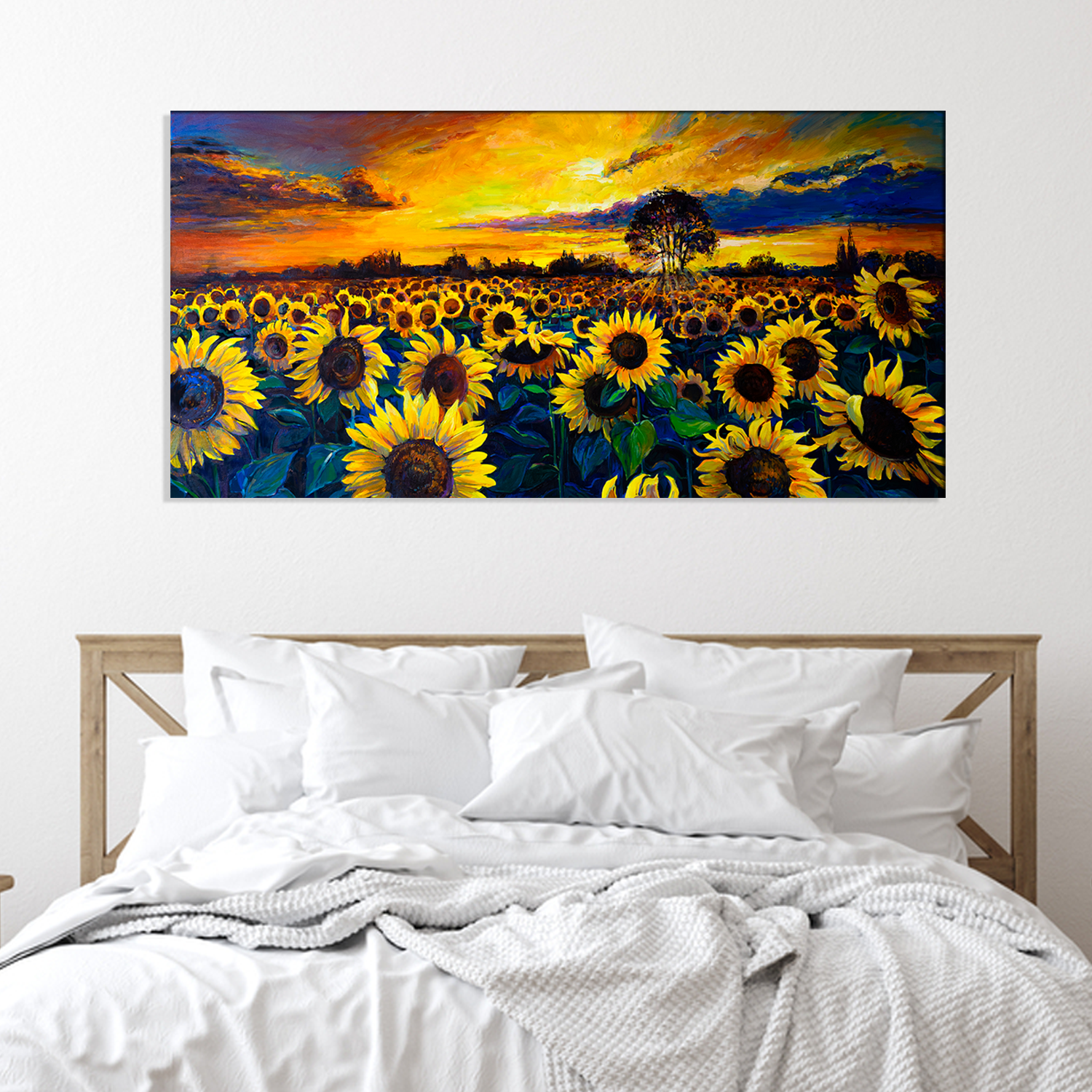 Sunset Sunflower Field Canvas Print Wall Painting