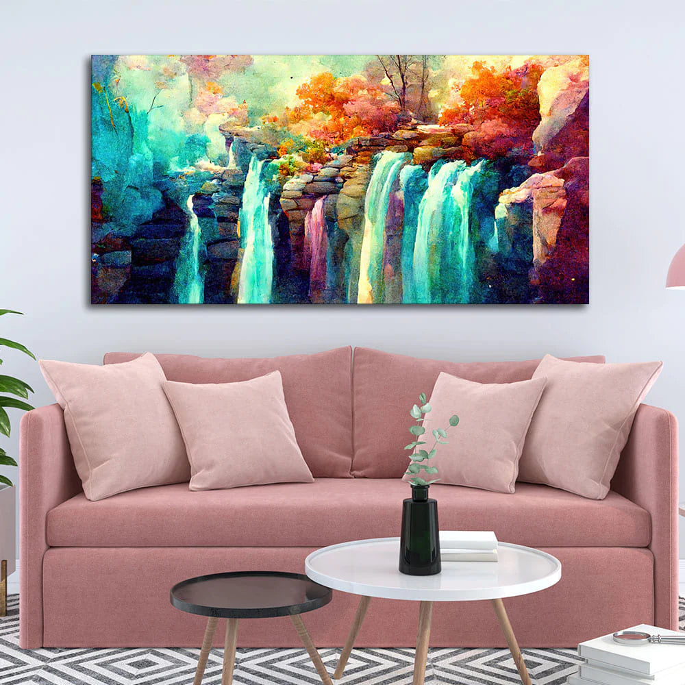beautiful wall painting of colorful waterfall 