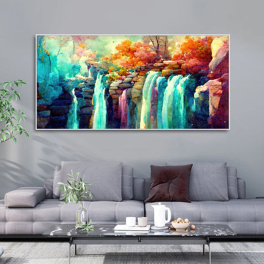 illustrated  colorful waterfall wall painting
