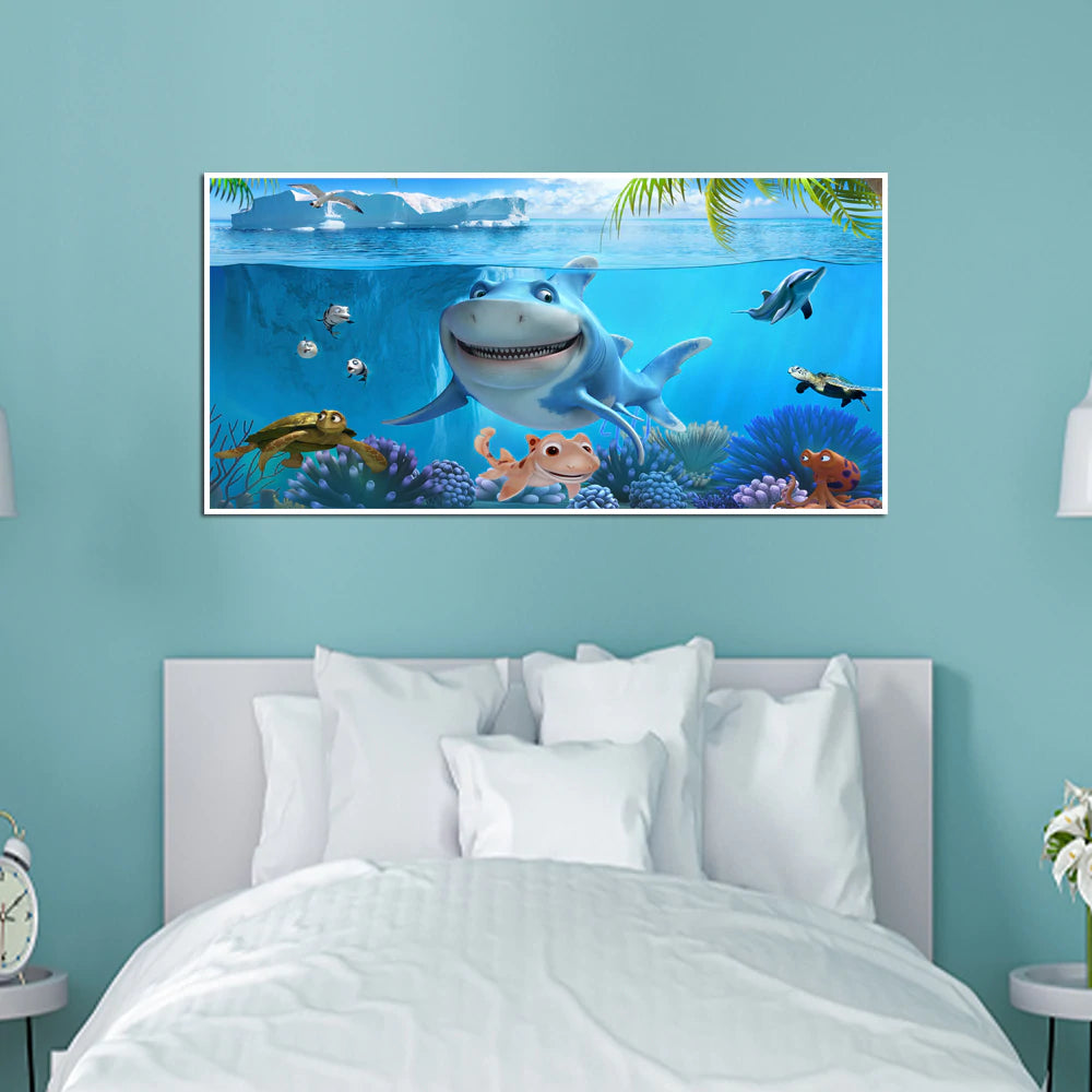 Shark For Kids Modern Art Canvas Floating Frame Wall Painting
